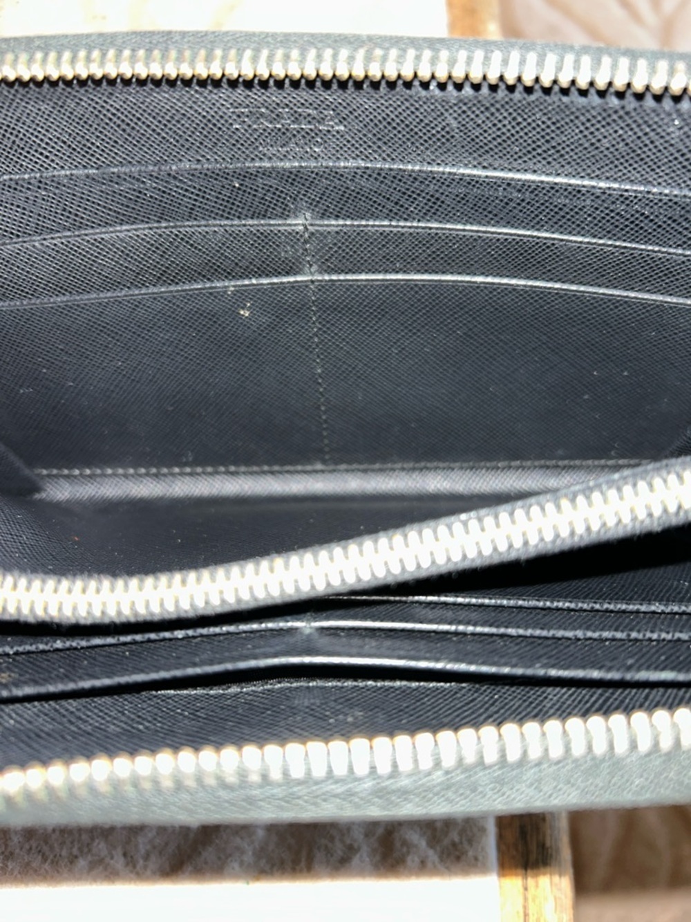 Prada Black Saffiano Zip Wallet with Gold Logo - Picture 6 of 9